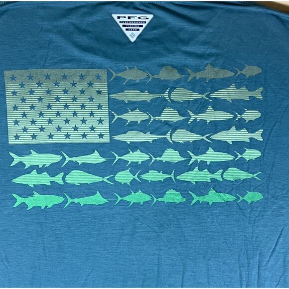 Columbia PFG Omni-Shade Fish Flag Tee Men’s XL Blue UV Protection Fishing Shirt - Picture 1 of 10